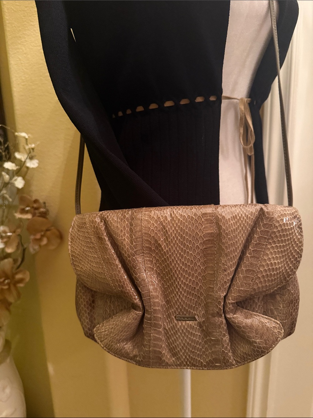 Taupe Genuine Snakeskin Python Leather Shoulder Crossbody Bag by Aspects-New